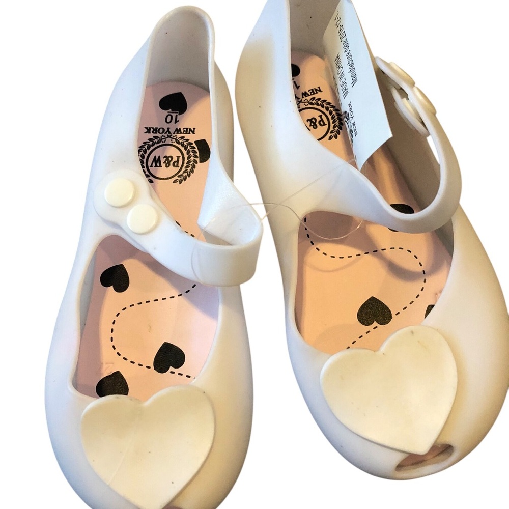 NWT P&W Size 10 Mini Melissa Style Kids White Heart Mary Jane Style Jelly Shoes